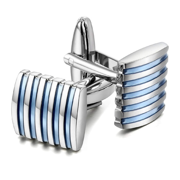 Unbranded Other - Mens Metal Striped Cuff Links Silver Blue